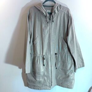 J JILL Sz XL Jacket Hood Drawstring Pockets Unlined Linen Cotton Blend Metallic